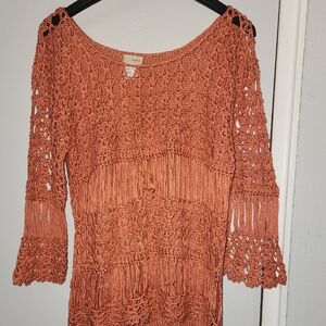 Daytrip Coral Crochet Knit Top